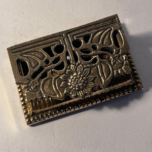 Antique style brass sunflower postage stamp holder and inkwell – polished brass desk organizer and storage
