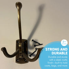 Load image into Gallery viewer, Four-way Folding Coat Hook | Antique Brass Swivel Hook | | Wall mounted for bathroom, kitchen, bedroom | Captains hook | independently swiveling arms | Versatile and elegant
