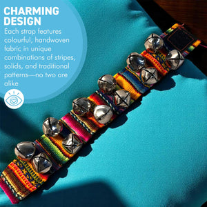 Peruvian style Wrist Bells with colourful strap, Handcrafted Percussion Instrument