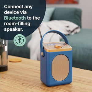 DAB, DAB+ Digital and FM Bluetooth radio | Battery and Mains Powered Portable DAB Radio | Majority Little Shelford | Bluetooth Connectivity, Dual Alarm, 15 Hours Playback and LED Display | Mid-Blue