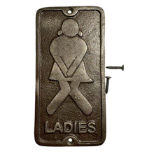 Load image into Gallery viewer, 𝗩𝗜𝗡𝗧𝗔𝗚𝗘 𝗦𝗧𝗬𝗟𝗘 𝗟𝗔𝗗𝗜𝗘𝗦 𝗖𝗔𝗦𝗧 𝗜𝗥𝗢𝗡 𝗧𝗢𝗜𝗟𝗘𝗧 𝗗𝗢𝗢𝗥 𝗦𝗜𝗚𝗡 | 𝟯′ 𝘅 𝟲’ (𝟳𝟱𝗺𝗺 𝘅 𝟭𝟱𝟬𝗺𝗺) | Plaque | Bathroom | Wall Decor | Antique Style | Bathroom Sign | Restroom | Door Sign | Decorative Home Accessory
