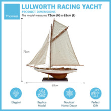 Load image into Gallery viewer, Fully Rigged Lulworth Model Yacht | 65cm (L) x 72cm (H) | Nautical ornament | sailboat model | Lulworth sailing ship model | Fully assembled model boat ready for display
