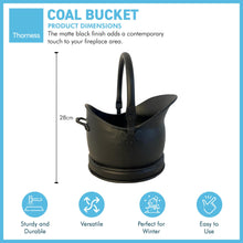 Load image into Gallery viewer, 28cm(h) MATTE BLACK Waterloo style galvanised metal COAL BUCKET with carry handle and support handle | scuttle | hod |Fireside accessory | log store | kindling holder
