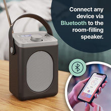 Load image into Gallery viewer, Refurbished Majority Little Shelford Black and Grey Portable DAB+ Radio with Bluetooth | 15 Hour Battery Playback and Mains Powered | Dual Alarm &amp; Snooze Function | 20+ Presets, LED Display, FM, Headphone Jack
