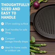 Load image into Gallery viewer, 𝟮𝟳𝗰𝗺 𝗡𝗢𝗡-𝗦𝗧𝗜𝗖𝗞 𝗖𝗔𝗦𝗧 𝗜𝗥𝗢𝗡 𝗚𝗥𝗜𝗟𝗟 𝗣𝗔𝗡 | Indoor &amp; Outdoor Cooking | Gas | Electric &amp; Induction Hob | Heavy Duty | Durable| Stovetop &amp; Oven Safe
