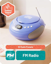 Load image into Gallery viewer, 𝗣𝗢𝗥𝗧𝗔𝗕𝗟𝗘 𝗕𝗟𝗨𝗘𝗧𝗢𝗢𝗧𝗛 𝗖𝗗 𝗕𝗢𝗢𝗠𝗕𝗢𝗫 with FM radio | CD, CD-R, CD-RW | 30 Presets | Easy Controls, LED Display, Headphone Jack | OAKCASTLE CD250 (Blue)
