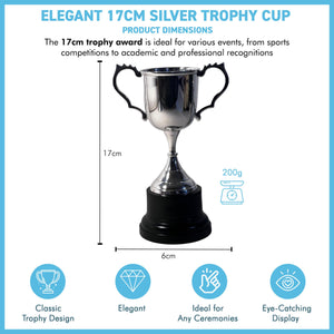 Elegant 18cm Silver Trophy Cup - Ideal Award for sports, competitions & ceremonies