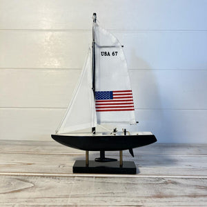 Americas Cup Model Yacht  - USA 67 | Sailing | Yacht | Boats | Models | Sailing Nautical Gift | Sailing Ornaments | Yacht on Stand | 23cm (H) x 16cm (L) x 3cm (W)