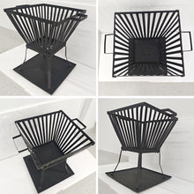 Load image into Gallery viewer, 𝗛𝗘𝗔𝗩𝗬 𝗗𝗨𝗧𝗬 𝗦𝗧𝗘𝗘𝗟 𝗦𝗧𝗔𝗡𝗗𝗜𝗡𝗚 𝗙𝗜𝗥𝗘 𝗕𝗔𝗦𝗞𝗘𝗧 𝘄𝗶𝘁𝗵 𝗔𝘀𝗵 𝗧𝗿𝗮𝘆 𝗛𝟰𝟱 𝘅 𝗪𝟯𝟵𝗰𝗺 | Fire Pit | Raised Design | 4-Leg Base | Easy Assembly | Outdoor Fire Bowl
