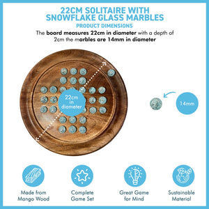 22cm Diameter wooden SOLITAIRE BOARD GAME with SNOWFLAKE GLASS MARBLES | classic wooden solitaire game | strategy board game | family board game | games for one | board games