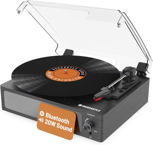 𝗩𝗜𝗡𝗬𝗟 𝗥𝗘𝗖𝗢𝗥𝗗 𝗣𝗟𝗔𝗬𝗘𝗥 𝗪𝗜𝗧𝗛 𝗦𝗣𝗘𝗔𝗞𝗘𝗥𝗦 | Bluetooth 5.0 Turntable with AUX, RCA Output | Vinyl Player with Multi-Playback Speed & 45 RPM Adapter | Wooden Home Audio Record Player | Oakcastle TT100 Turntable