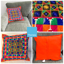 Load image into Gallery viewer, Boho cushion cover | 45cm x 45cm | Bright patchwork cushion | Indian cushion | Bedroom decor | Home accessories | Colourful cushion cover
