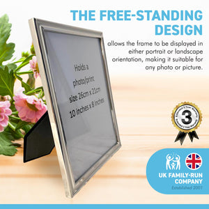 NICKEL PLATED PICTURE FRAME 8 inch X 10 Inch | Silver Coloured Picture Frame | Metal Photo Frame | Contemporary Frame | Stylish and Elegant Frame | Portrait and Landscape