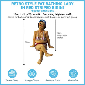 Retro Style Fat Bathing Lady in Red Striped Bikini, Novelty Bathroom Figurine