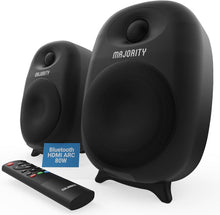 Load image into Gallery viewer, Majority Active BLUETOOTH BOOKSHELF SPEAKERS, HDMI ARC, 80W | 5&quot; Drivers, Silk Dome Tweeter, Hifi Stereo Studio Speakers for TV, PC, Music system, USB, AUX, RCA, Optical, EQ, HD | D80
