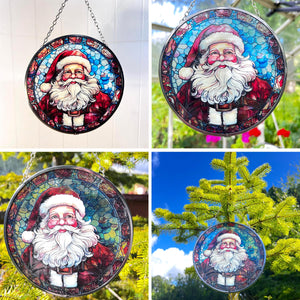 Father Christmas 6-Inch Stained Glass Suncatcher Featuring Santa Claus Design, Festive Holiday Decor