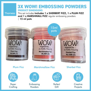 3 x Wow! Embossing Powders 15ml | SHERBERT FIZZ, PLUM FIZZ AND MARSHMALL FIZZ - The Fizzy set