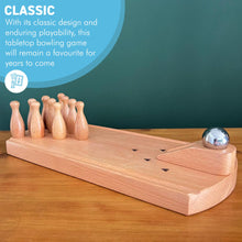 Load image into Gallery viewer, 30cm Wooden Desktop Bowling Game: 10 Pins &amp; Metal Ball - Perfect for Strategy, Party and Family Fun
