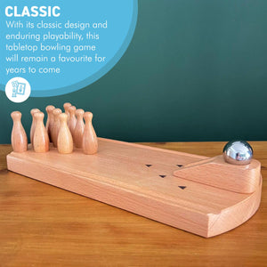 30cm Wooden Desktop Bowling Game: 10 Pins & Metal Ball - Perfect for Strategy, Party and Family Fun