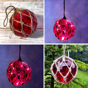 Red Glass Fishing Buoy Tiki Bar Light with LED Lights, Nautical-Style Ornament for Home Decor