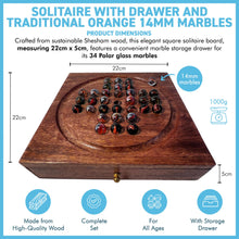 Load image into Gallery viewer, Wooden Solitaire with Drawer Traditonal Orange Storing Marbles | Travel Games | Strategic &amp; Traditional Games | Perfect for Adults &amp; Family Fun
