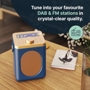 DAB, DAB+ Digital and FM Bluetooth radio | Battery and Mains Powered Portable DAB Radio | Majority Little Shelford | Bluetooth Connectivity, Dual Alarm, 15 Hours Playback and LED Display | Mid-Blue