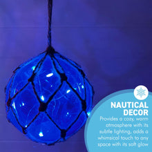 Load image into Gallery viewer, Blue Glass Fishing Buoy Tiki Bar Light with LED Lights, Nautical-Style Ornament for Home Decor
