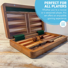 Load image into Gallery viewer, Classic Wooden Inlaid Backgammon Set - 36cm x 26cm,  Includes Wooden Playing Pieces and Dice
