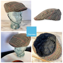 Load image into Gallery viewer, Unisex 58cm M/L TWEED Flat Cap |Mixed Wool Polyester Green Tweed Country Cap | Tweed Hat | Peaked Cap | Black Quilted Lining
