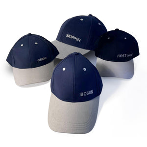Set of 4 Adjustable Navy-Blue Baseball Caps, Skipper, First Mate, Bosun and Crew, Nautical Boating Hats for Sailing, Yachting & Team Uniform