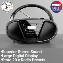 Load image into Gallery viewer, PORTABLE CD PLAYER &amp; DAB BOOMBOX | Bluetooth, DAB+ Digital Radio &amp; FM | USB &amp; AUX Playback | Clear 2.0 Stereo Sound | Majority Boxworth | 15hr Battery Playtime
