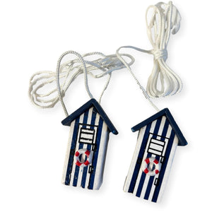 Pair of Dark Blue beach hut light pulls | Nautical Theme Wooden Beach Hut Cord Pull Light Pulls