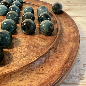 30cm Diameter MANGO WOOD SOLITAIRE BOARD GAME with Midnight Blue Glass Marbles | |classic wooden solitaire game | strategy board game | family board game | games for one | board games