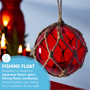 Red Glass Fishing Buoy Tiki Bar Light with LED Lights, Nautical-Style Ornament for Home Decor