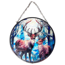 Load image into Gallery viewer, 6-Inch Stained Glass Suncatcher with Reindeer Design, Handcrafted Holiday Decor
