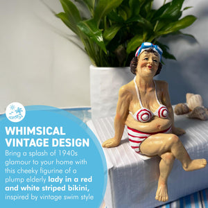 Retro Style Fat Bathing Lady in Red Striped Bikini, Novelty Bathroom Figurine