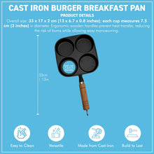 Load image into Gallery viewer, 4-Cup Burger Cast Iron Pan – 𝗦𝗞𝗜𝗟𝗟𝗘𝗧 𝗕𝗥𝗘𝗔𝗞𝗙𝗔𝗦𝗧 𝗣𝗔𝗡 for Eggs, Pancakes &amp; Crepes, Versatile Frying Pan for All Heat Sources
