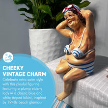 Load image into Gallery viewer, Retro Style Fat Bathing Lady in Blue Striped Bikini, Novelty Bathroom Figurine
