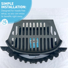 Load image into Gallery viewer, 18" Solid Cast IRON FIREPLACE GRATE SET – Castle Front Design with Ash Pan &amp; Steel Log Tongs for Traditional Home Fireplaces
