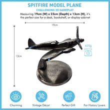 Load image into Gallery viewer, Distressed Silver Aluminum Spitfire Model Plane on Stand – Vintage Aircraft Decor Collectible
