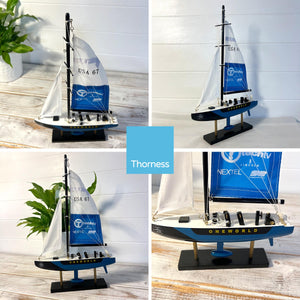 ONE WORLD AMERICAS CUP MODEL YACHT | Sailing | Yacht | Boats | Models | Sailing Nautical Gift | Sailing Ornaments | Yacht on Stand | 33cm (H) x 21cm (L) x 4cm (W)
