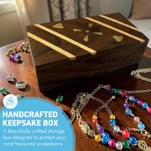 Load image into Gallery viewer, Rosewood Floral Heart Inlaid Trinket Box, Handmade Wooden Keepsake Box with Brass &amp; Mango Wood Inlay, Jewellery Storage Box for Rings, Earrings, Cufflinks &amp; Small Treasures, 10 x 5 x 3 cm
