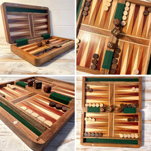 Load image into Gallery viewer, Classic Wooden Inlaid Backgammon Set - 36cm x 26cm,  Includes Wooden Playing Pieces and Dice
