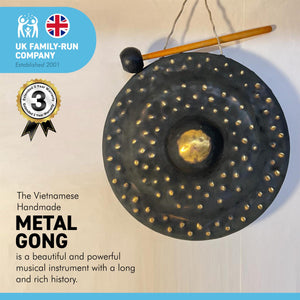 Vietnamese HANDMADE METAL GONG - natural aged finish -  30cm diameter/ 12 inches diameter GONG | Lightweight Sturdy and Durable | Music Therapy | Dinner Gong | Meditation | Percussion Music.