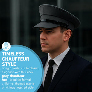 Size 61cm | X Large Light Grey Chauffeur Style Peaked Cap | Traditional style ideal for weddings, school proms and special events| Driving Cap | UK size 7 1/2| US size 7 5/8