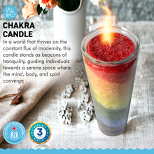 Load image into Gallery viewer, SCENTED RAINBOW CHAKRA CANDLE | Perfect for Relaxation, Yoga, Meditation &amp; Aromatherapy | Meditation - Mindfulness - Spiritual - Holistic | Honey suckle and Cedar scented | 21cm tall with 100 hour burn time
