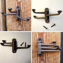 Load image into Gallery viewer, Cast Iron SWIVEL COAT HOOK Black 3-Hinge Wall &amp; Door Mounted Vintage Style Hook
