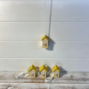 Set of 4 Yellow beach hut light pulls | Nautical Theme Wooden Beach Hut Cord Pull Light Pulls