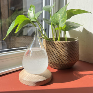Storm Glass Tear drop shaped Weather Predictor Glass Barometer on a Wooden Base | Forecaster Creative Crystal Decorative Bottle Desktop Drops Forecast Bottle Home and Office Birthday