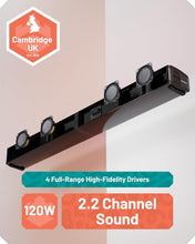 Load image into Gallery viewer, Refurbished Oakcastle SB80 SPLIT SOUND BAR for TV | 120W 2.2 Channel Bluetooth Soundbar with HDMI ARC, Optical, AUX &amp; USB Playback | Home Cinema TV Speakers with Wall Mount &amp; Remote
